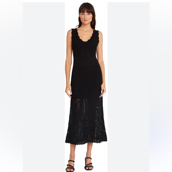 Luxely Wilder Sleeveless V-Neck Knit Midi Scalloped Hem Dress Black S - Picture 1 of 13